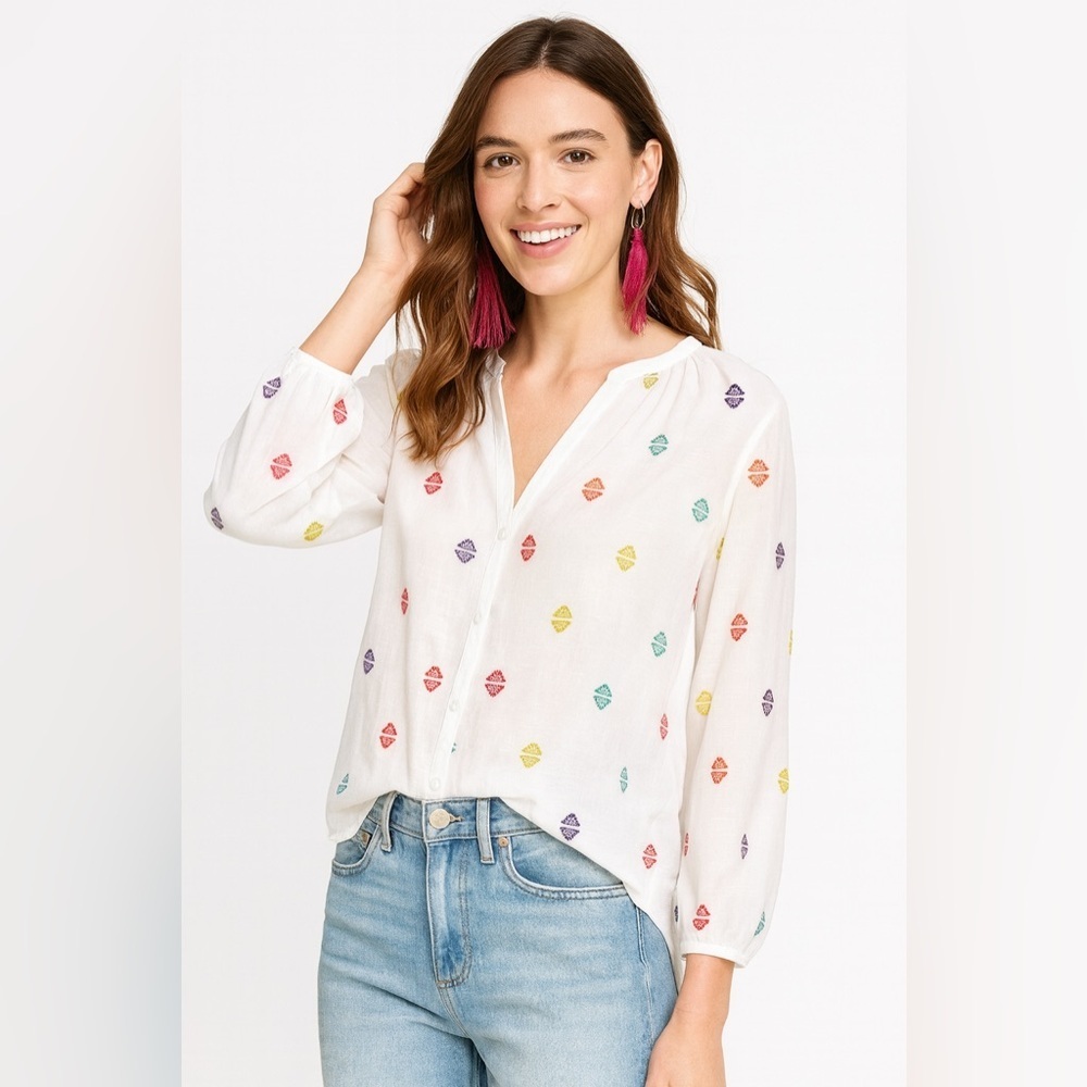 ROBERTA ROLLER RABBIT Kurtoe Embroidery Malm Top White Peasant Blouse, Size XS